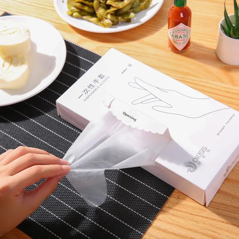 Thickened Transparent Plastic CPE Kitchen Gloves For Food And Drink One-Time Use Box Packaged Disposable Gloves