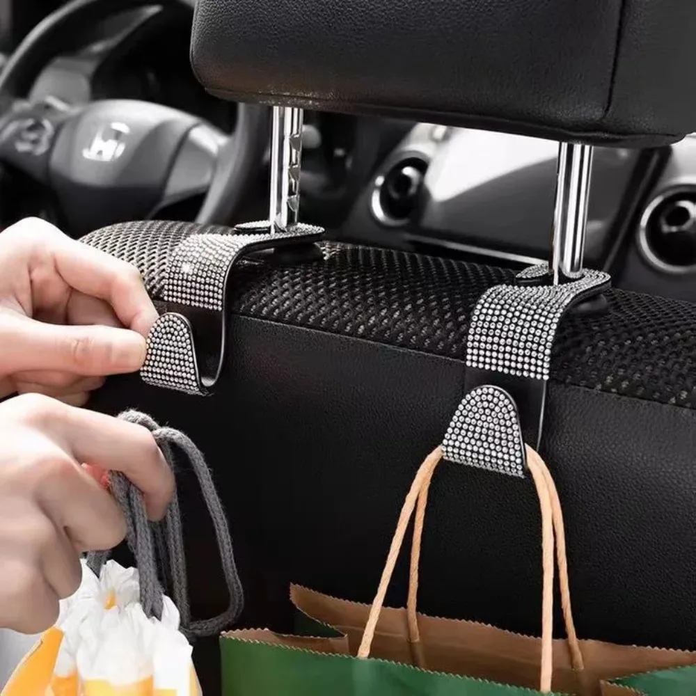 Car Coat Hanger Car Hook Multifunction Portable Rhinestone Car Seat Back Hook Headrest Storage Holder Hanging Bag Organizer Auto Interior Accessories