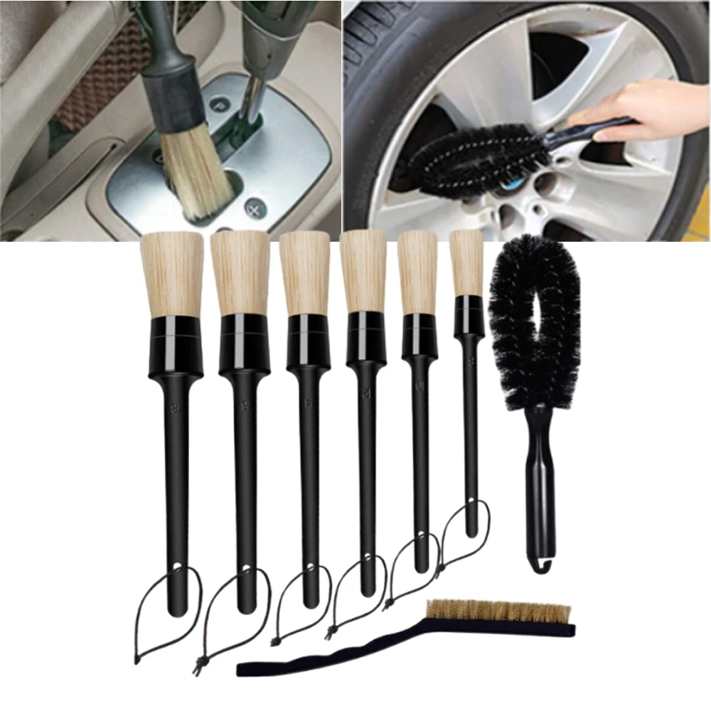 

8x Car Wheel Rim Tire Motorcycle Washing Kit Soft Handle Brush Rim Scrubber Dust Car Detailing Brush Set Carpet Cleaner Brushes