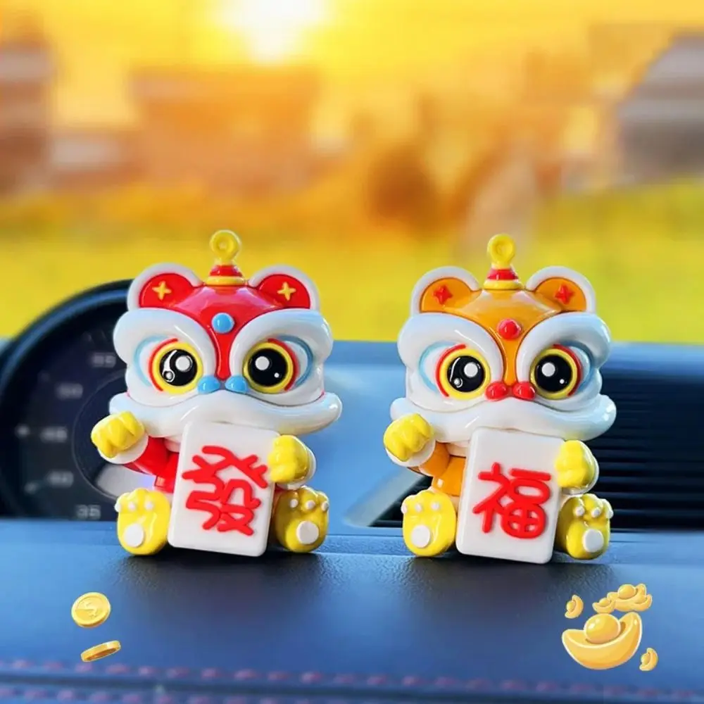 

2024 Mahjong Lion Mascot New Cartoon Cute Desktop Ornament Dragon Year Lucky Car Center Console Decoration