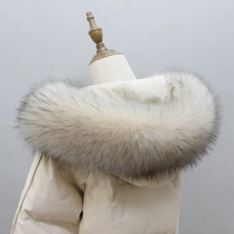 Winter Women's Big Fur Hooded Coat Collar Fake Fur Scarf Ladies Jacket Coat Faux Raccoon Fur Collar 2