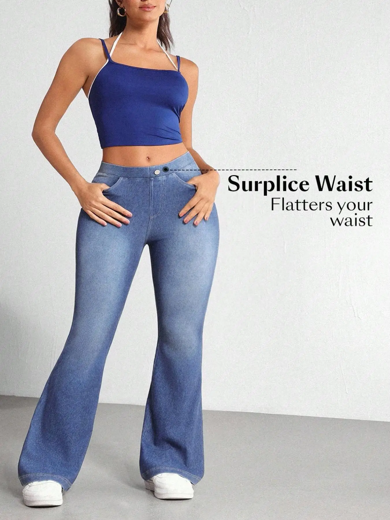 Jean bootcut taille haute extensible dans les quatre sens, grande taille, en denim doux avec effet ventre plat