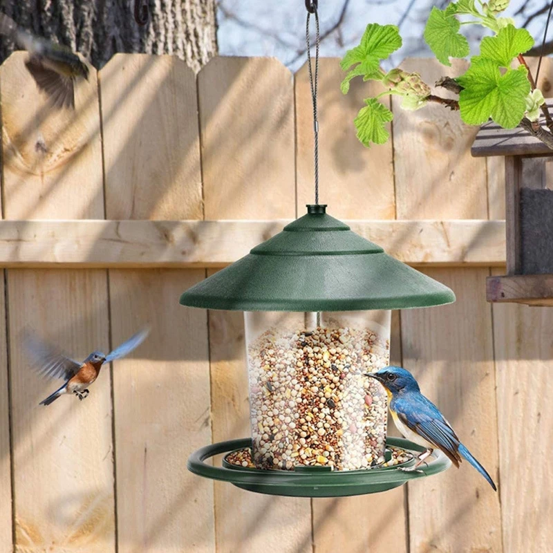 Hanging Wild Bird Feeder with Perch Waterproof Plastic Bird Feeders for Garden Patio Outdoors Gazebo-Shaped Clear Tube