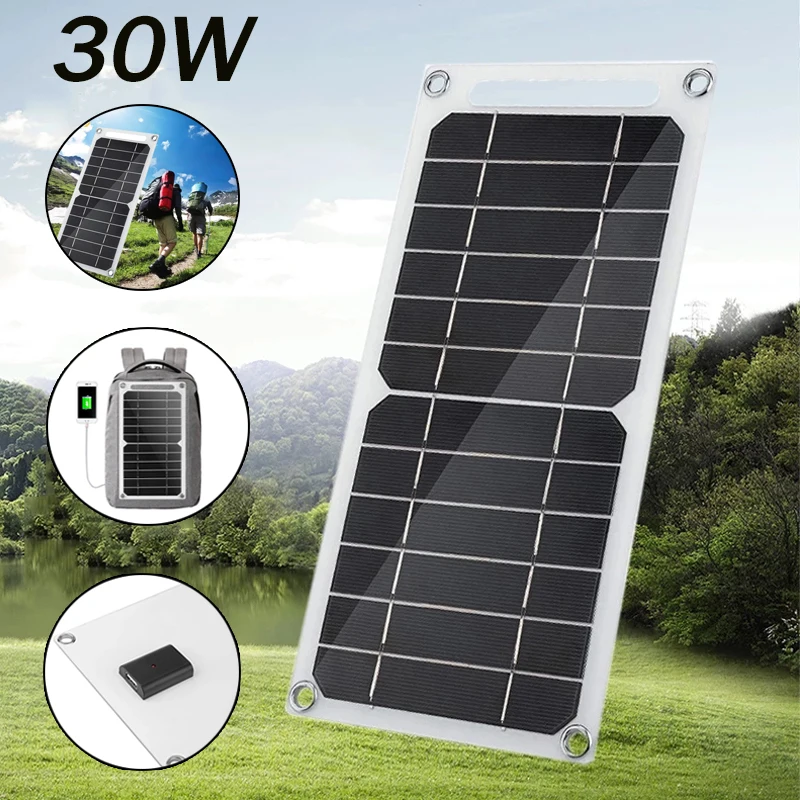 30w Solar Panel Usb Waterproof Outdoor Hike Camping Portable Cells