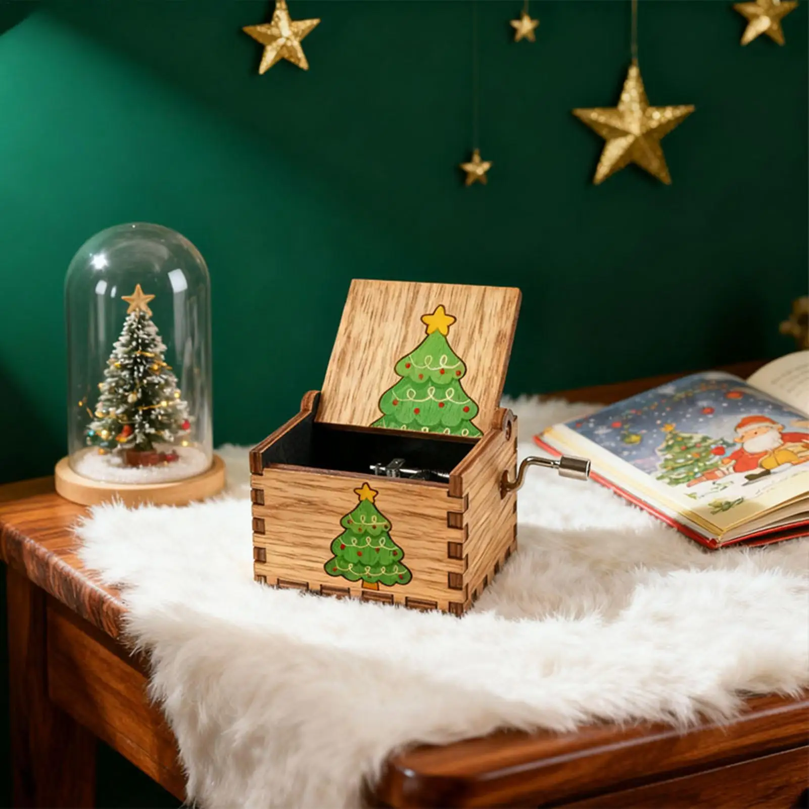 Christmas Music Box Decoration Wood Hand Crank Holiday Decor Decorative Musical Boxes For Enthusiasts Collectors Home Decorators