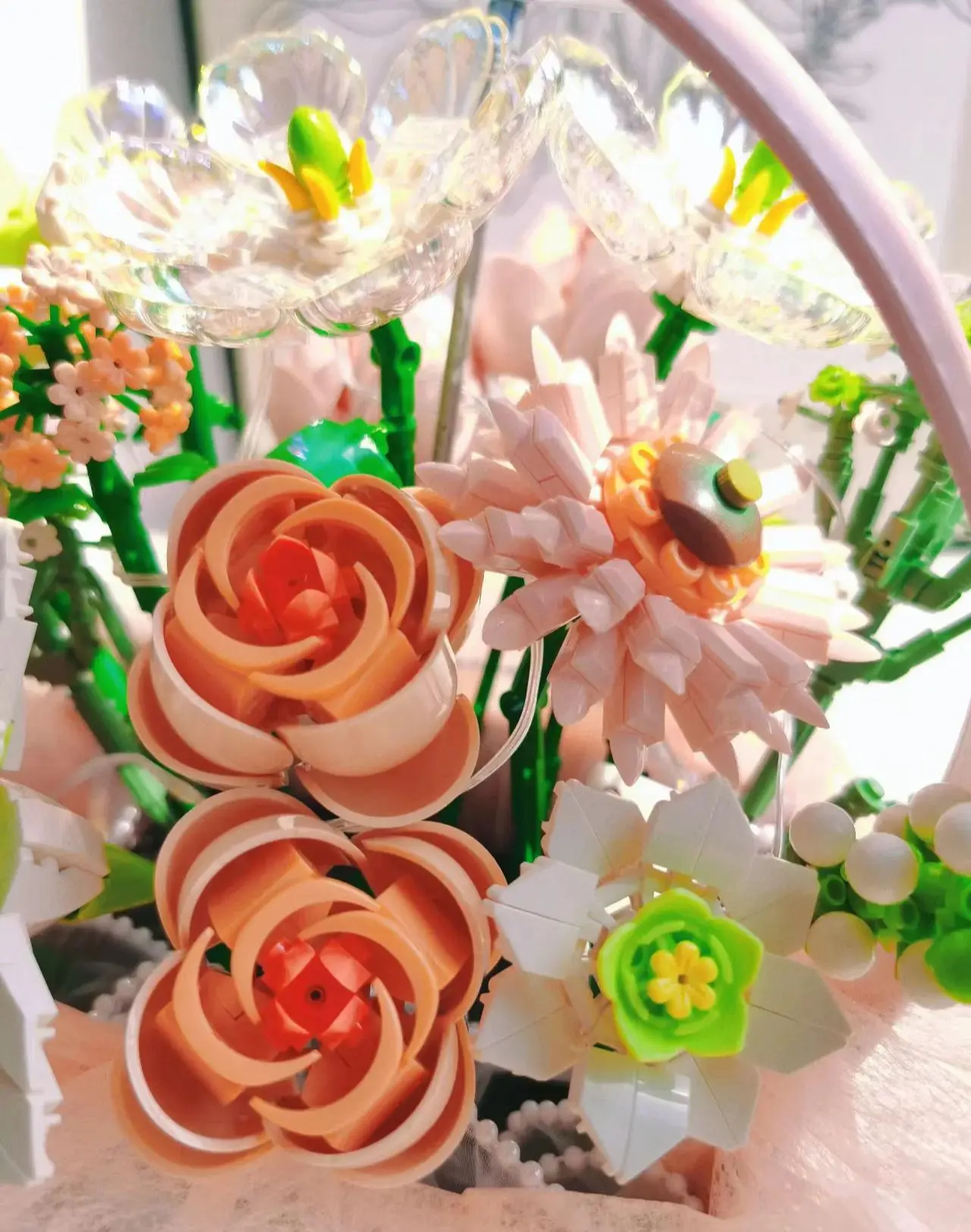Mini Rose Flower Basket Flower Bundle Building Block DIY Flower