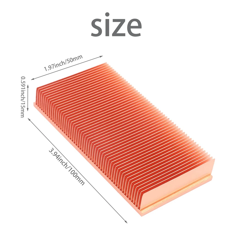 Pure Copper Heatsink 100X50x15mm Skiving Fin Heat Sink Radiator for Electronic RAM Chip LED VGA Cooling Cooler