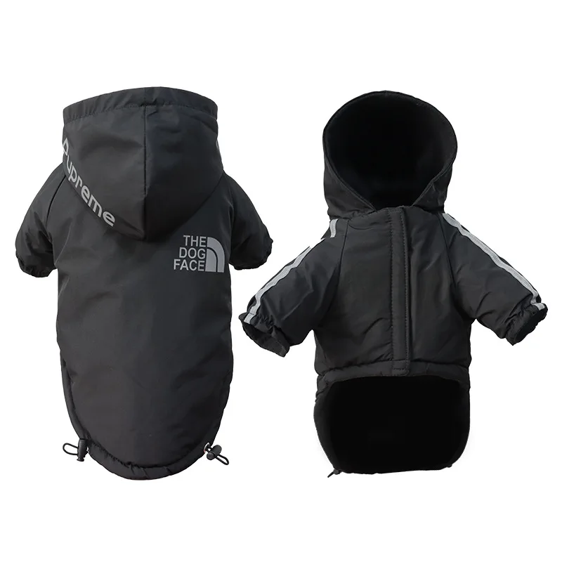Dog Jacket Autumn Winter Pet Dog Waterproof Warm Coat The Dog Face Cotton Hooded Jacket Small Dogs Cat Reflective Pet Clothes Winter Coat