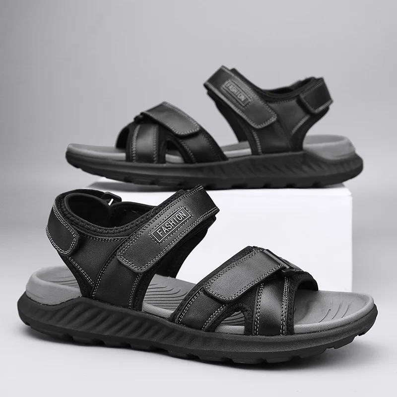 

Summer Mens Sandals Casual Fashion Outdoor Beach Fisherman Male Shoe Leather Platform Walking Luxury Sport Hiking Slippers