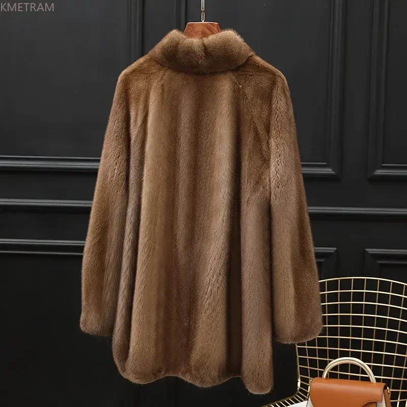 

Natural Mink Fur Coats Women Mid-length Real Fur Coat Mink Jackets for Women 2023 Winter Black Mink Fur Jacket Standing Collar