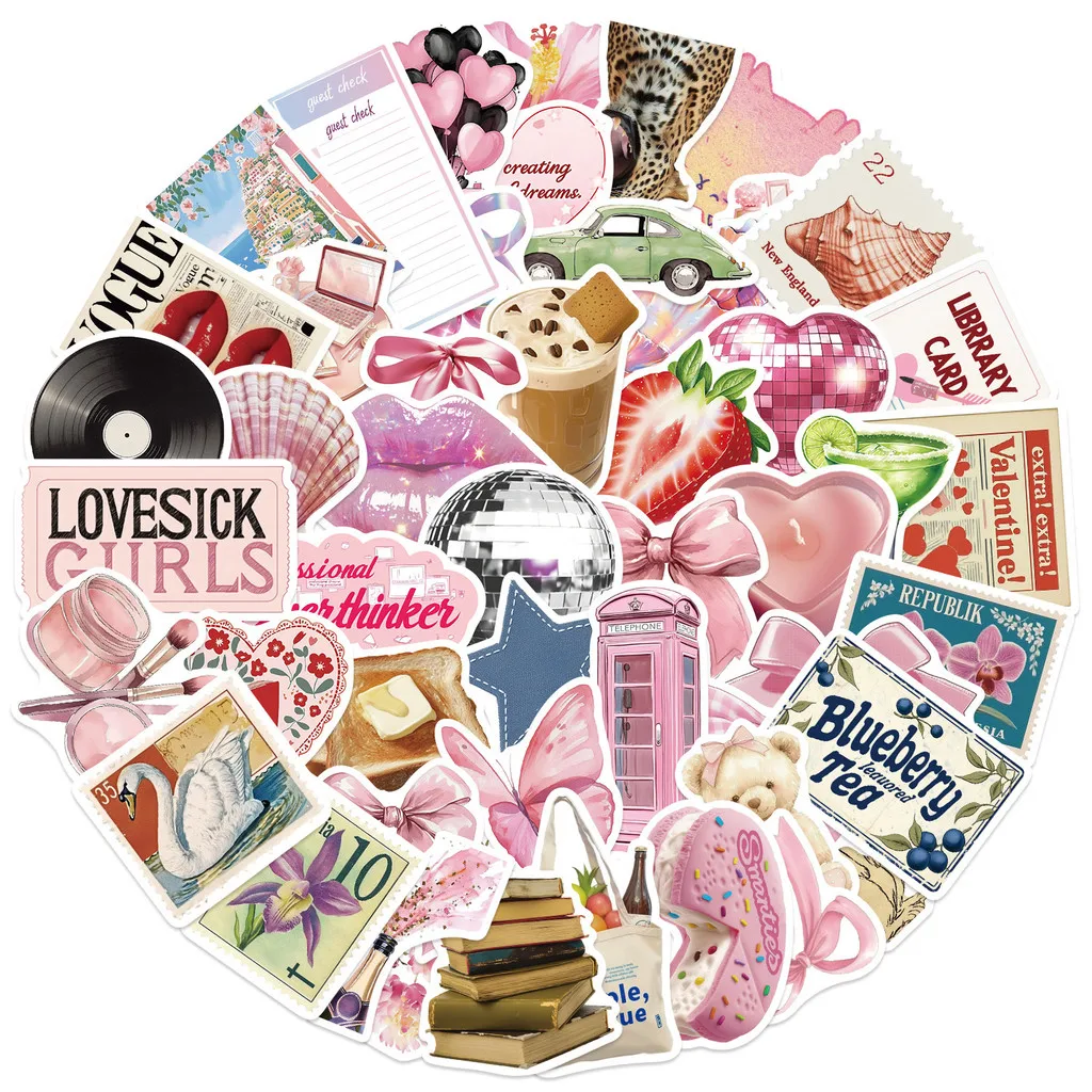 ملصقات سلسلة جمالية وردية كرتونية مكونة من 50 قطعة...