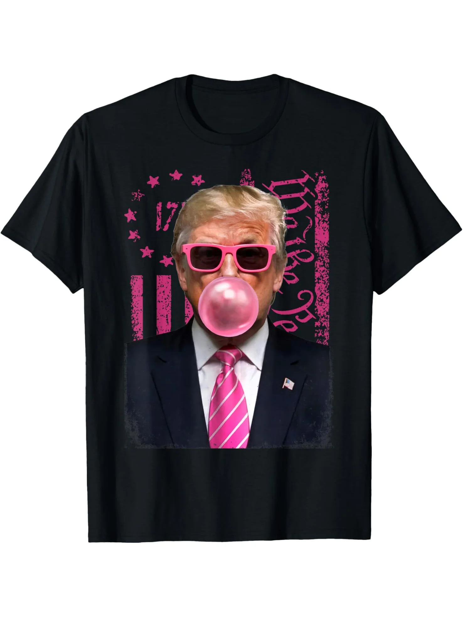T-shirt drôle avec drapeau américain rose Trump Bubble Gum, 180g