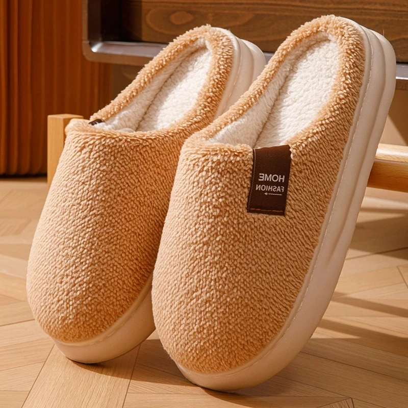 Casual Closed Toe Cotton Slippers Women Soft Thick Bottom Plush Slippers for Woman Light Indoor Anti Slip Slides Female Winter