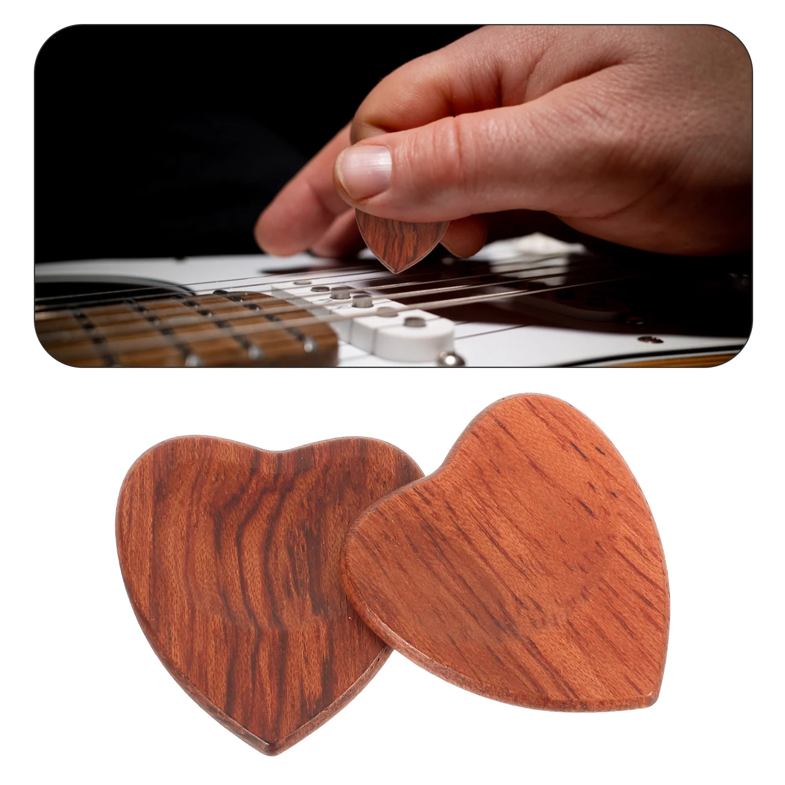 

2 Pcs Guitar Pick Heart Shaped Picks Folk Portable for Stringed Instrument Parts Wooden Solid Plectrum