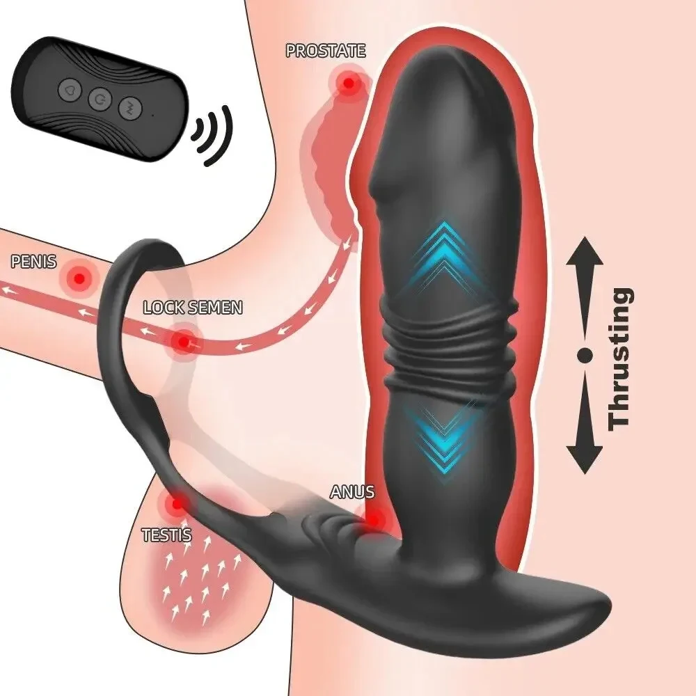 Silicone Anal Vibrator Thrusting Prostate Stimulator Massager Delay Ejaculation Lock Ring Anal Butt Plug Sex Toys Dildos for Men anal plug vibrator anal plug anal sex toys