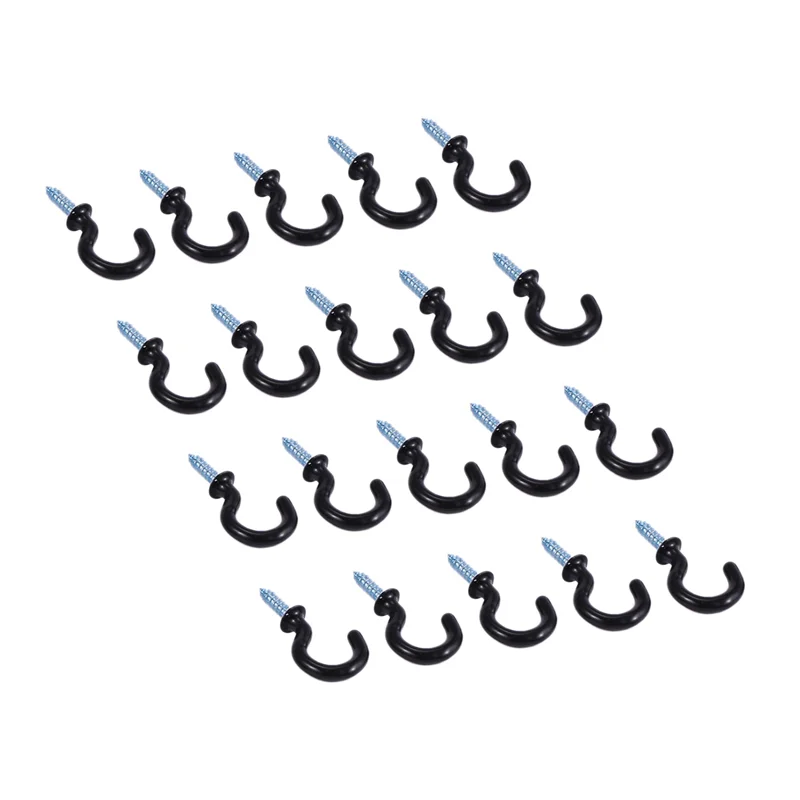 Y17A 150 Pcs 1.1 Inch Cup Mug Hooks Shouldered Metal Screw-In Plastic Coated Hanging Black