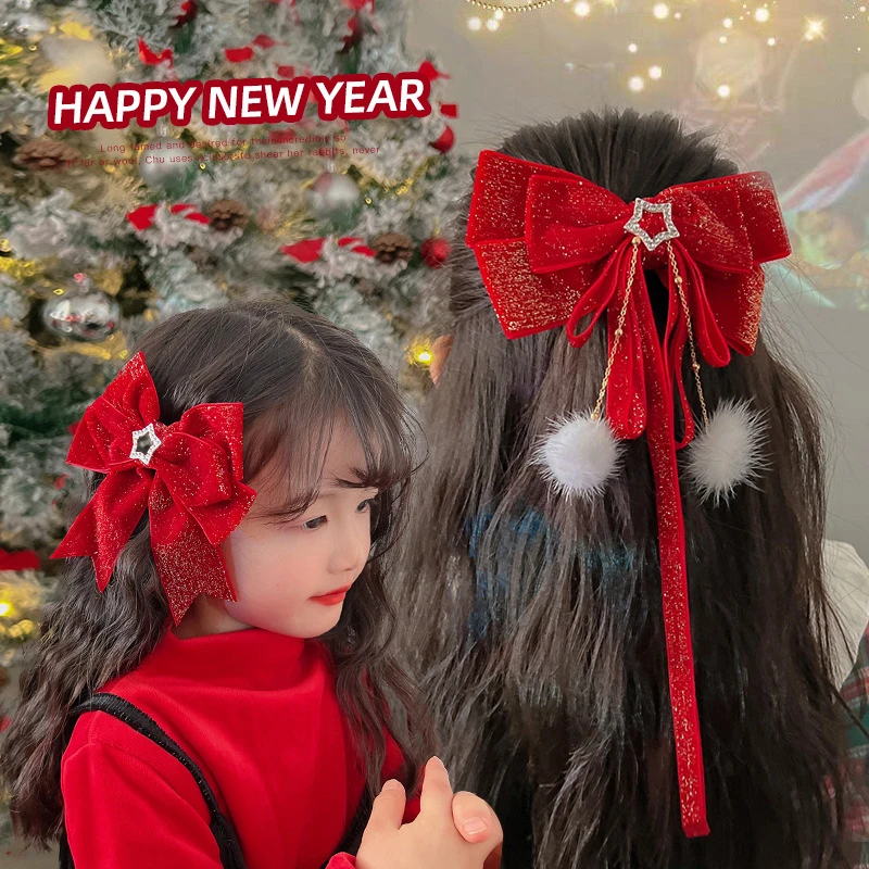 

1 шт. красно-Золотой бархатный бант, украшение для волос, Детские круги для волос, заколки на Рождество, Новый Год, корейские аксессуары, заколки для волос для женщин и девочек