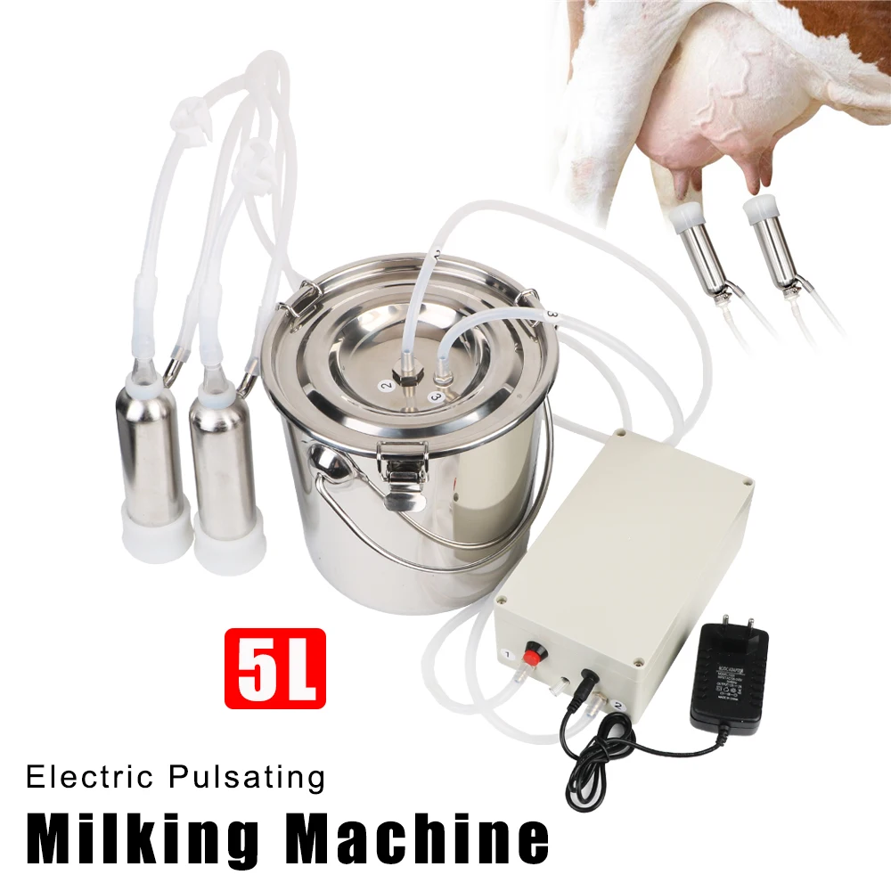 

Milker for Farm Cows Goats Sheep 5L Milking Machine Vacuum Pump Bucket Pasture Breeding Equipments Automatic Electric Pulsating