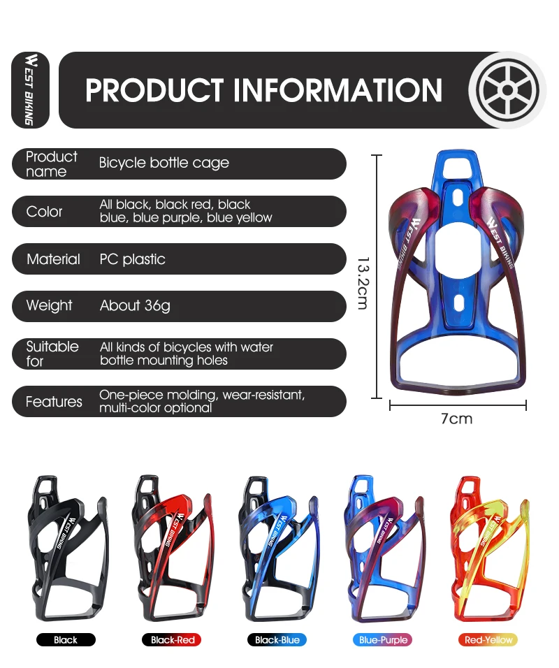 Description Picture 3 of itemWEST BIKING Multicolor Bicycle Water Bottle Cage Ultralight Durable Cycling Bottle Bracket MTB Road Bike Bottle Holder Cup Stand