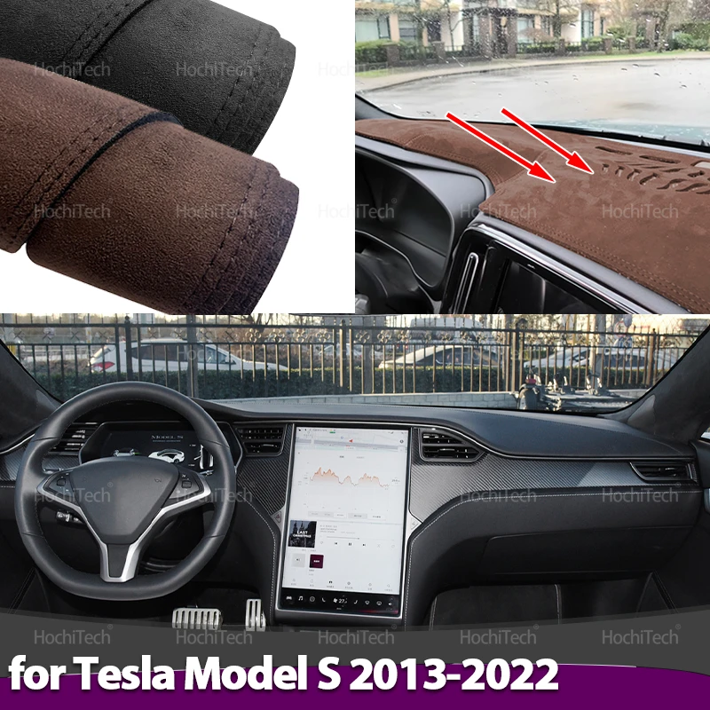 Per Tesla Model S 2013 ~ 2022 Tappetino antiscivolo in pelle scamosciata per auto Cruscotto Zerbino 2016 2017 2018 Dash Zerbino Proteggi Tappeto LHD RHD