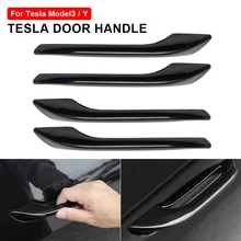 

4Pcs Car Door Handle Cover Set ABS Decorative Sticker Anti-Scratch Protector For Tesla Model 3 Y 2019-2021 Car Accessories