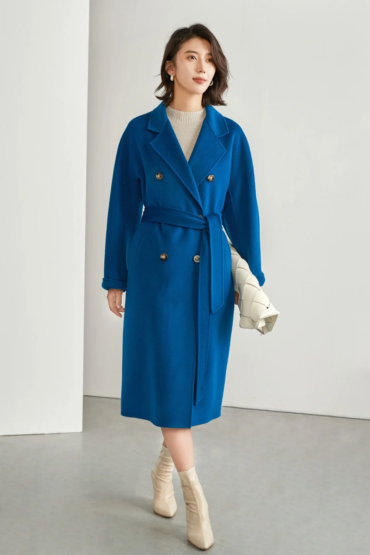 

2022 women overcoat Cashmere Wool Double faced Cloth Coat Blended royal Blue camel green white Coat Female