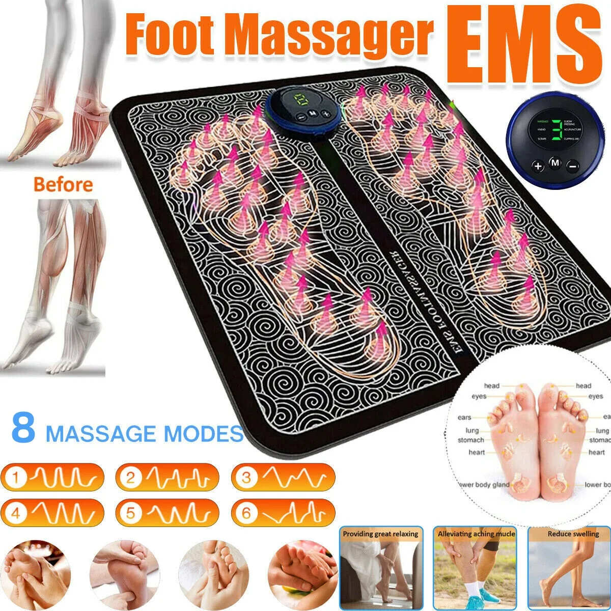 

Electric EMS Foot Massager Pad Foldable Massage Mat Muscle Stimulation Relief Pain Relax Feet Suppoer Dropshipping