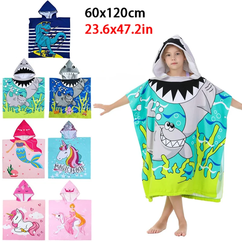 Baby Cartoon Printing Bathrobe Girls Unicorn Beach Towel Boy Shark Dinosaur Bath Towel Kids Hooded Cape Towel Children Bath Item