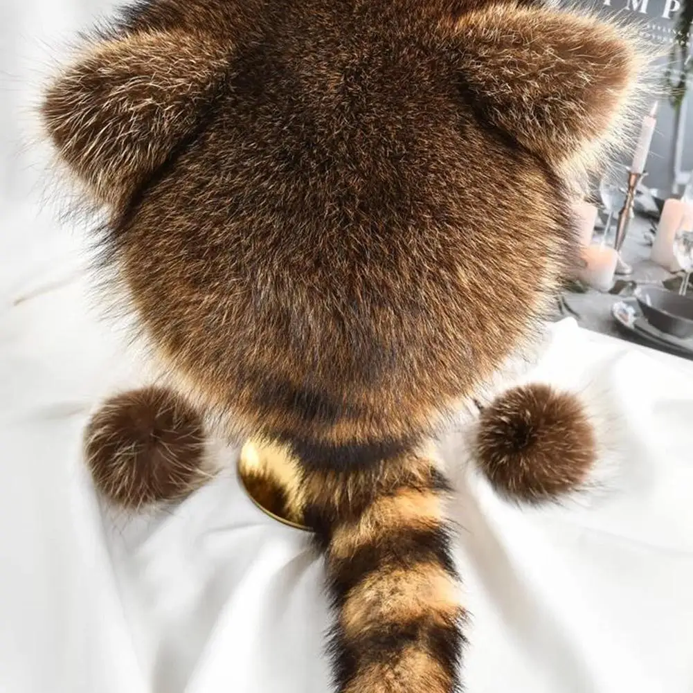 Trend Waschbär Pelzmütze Schwanz Frauen Natürliche Waschbär Pelzmützen Uschanka Hüte für Winter Dicke Warme Ohren Mode Bomber Pom Pom Hut – Detail 12