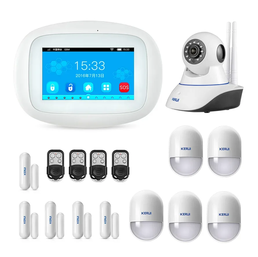 

KERUI K52 4.3 Inch Touch Screen App Control Wireless GSM WIFI Home Security Alarm System Sensor Burglar Alarm Device For Door