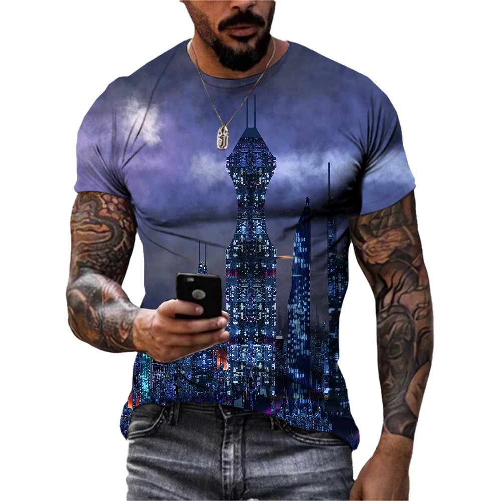 

New Future Technology City Summer Tide Men's And Women's T-Shirts 3D Print Pattern Hip Hop Round Neck Tees Short Sleeve Tops