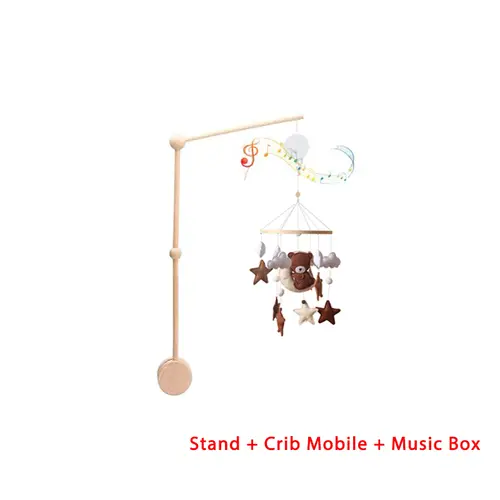 Wooden Crib Mobile Baby Bed Bell Rattle Toy Soft Felt Cartoon Bear Mobile bracket Newborn Music Box Bed Bell Hanging Bracket Toy - Image 30