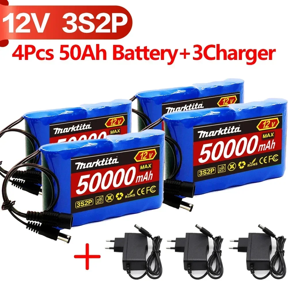 

Rechargeable CCTV, Camera Monitor Replacement Battery+Charger 18650 3S2P 12V 50000mah Original Lithium Ion Battery DC 12.6V 14Ah