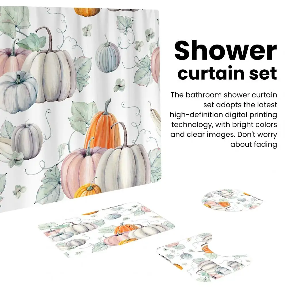 

Bathroom Decor Set Harvest Festival Bathroom Decor Waterproof Pumpkin Shower Curtain Anti-slip Floor Mat Toilet for Thanksgiving