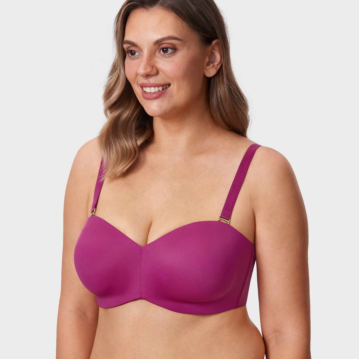 DELIMIRA Women's Plus Size Strapless Minimizer Bra Smooth Unlined Underwire Support Anti-slip Silicone Full Coverage Bras E F G