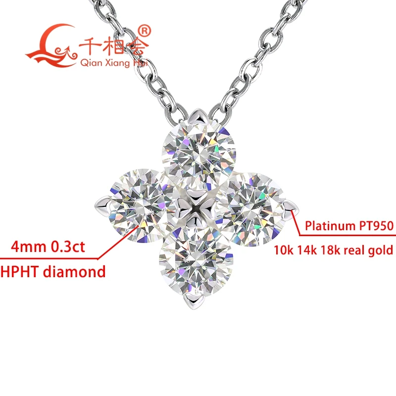 

10k 14k 18k real gold Platinum 1.2ct round four leaf clover D VS1 HPHT lab diamond pendant choker necklace jewelry wedding