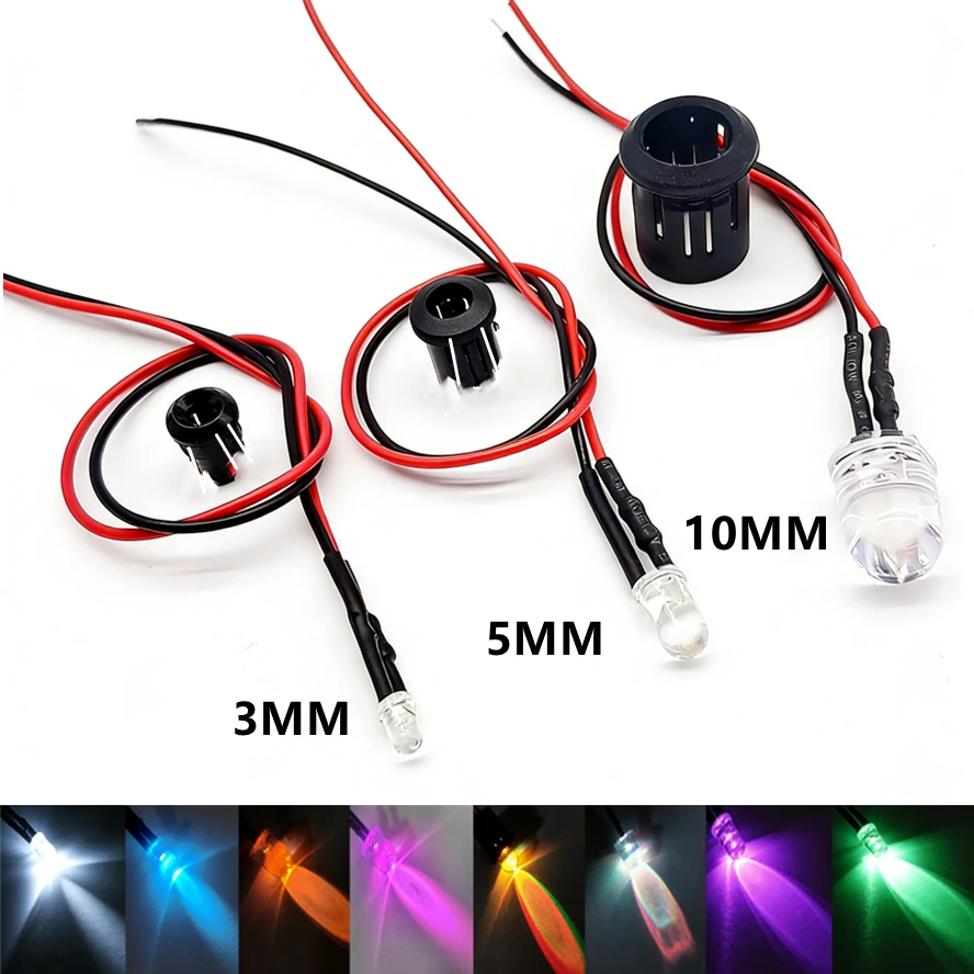 20/10PCS DC3V24V 사전 배선된 LED 전구 DIY 발광 다이오드 표시등 선박 모형 장난감 자동차 투명 LED 비드(베이스 포함)