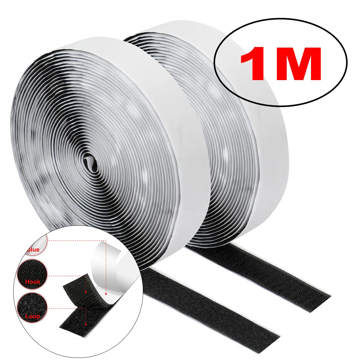 Self-Adhesive Hook and Loop Tape Fastener - Heavy-Duty Double-Sided Velcro Roll