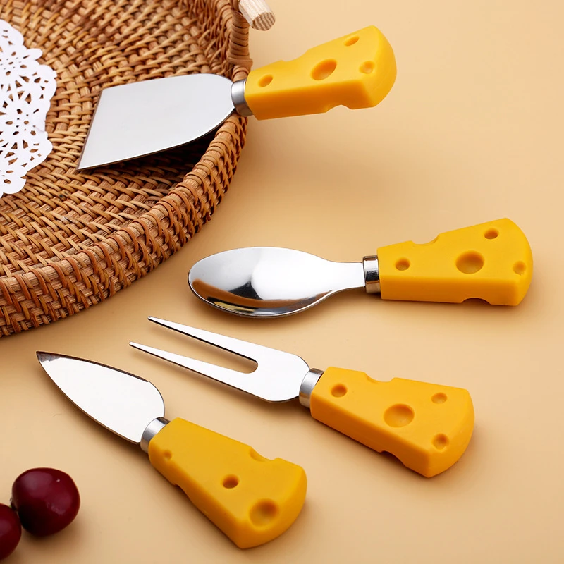 Cheese Knives Cutlery Wood Handle Steel Stainless Butter Spatula Fork Spoon Flat Shovel Creative Kitchen Cooking Tools 1PC cheese knives set