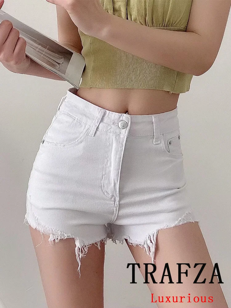 

Винтажные повседневные шикарные джинсовые женские шорты TRAFZA, однотонная женская мода, новинка сезона весна-лето 2024