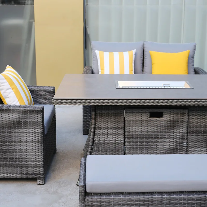 Defaico Patio Aluminum Furniture Modern Garden Sofa Rattan Woven Outdoor Fire Pit Sets for Hotel