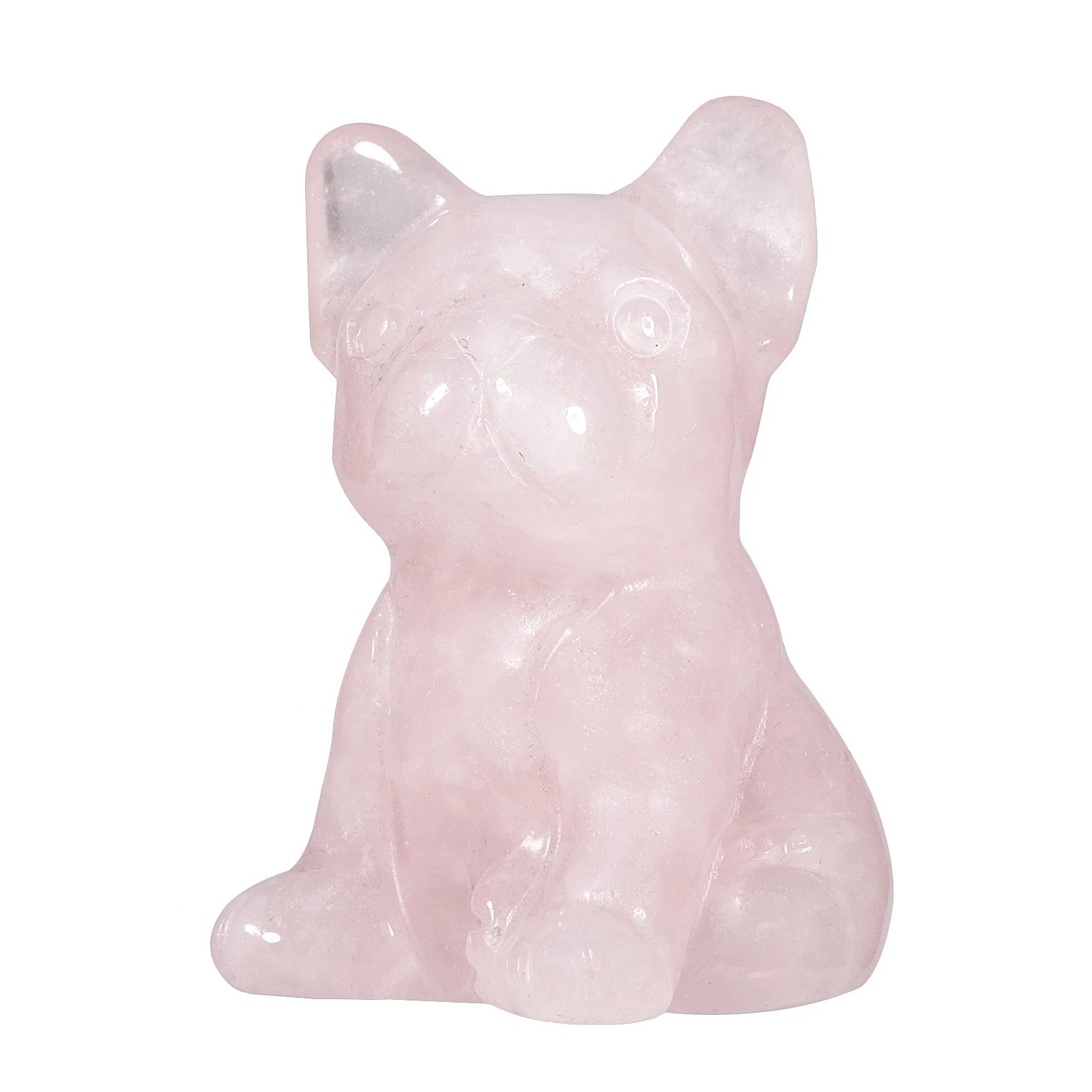 Hand Carved Crystal Stone Animal Figurine Natural Rose Quartz Dog Statue Reiki Pocket Stone Crafts For Room Decor Home Ornaments