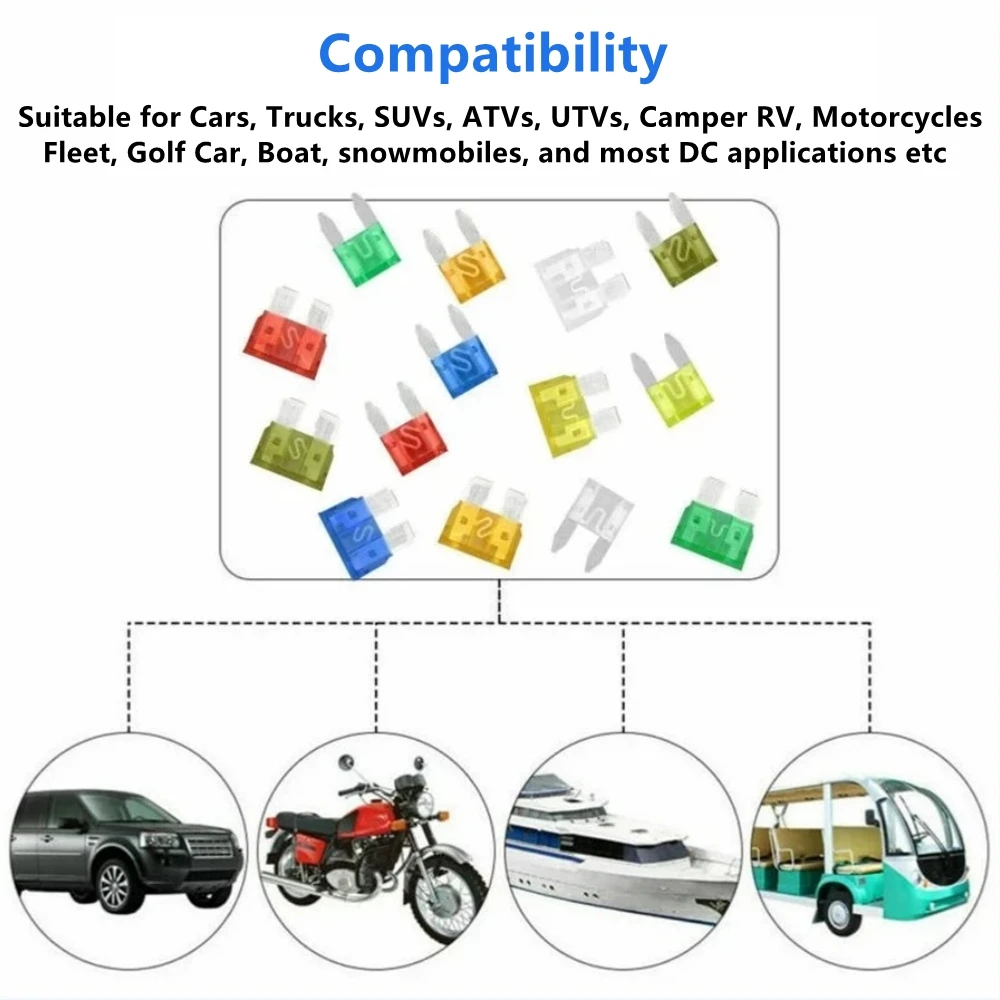 Fuses Standard Mini Micro Car Fuse 5A 7.5A 10A 15A 20A 25A 30A 35A 40A 50A Clip Fuse for Car Truck Mini Small Medium 10pcs