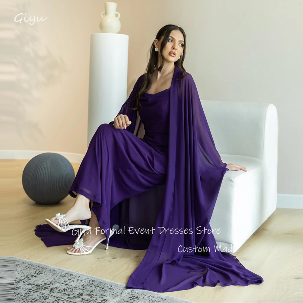 

Giyu Simple Grape Purple Dubai Arabic Women Evening Dresses With Jackt Long Sleeves ankle Length Formal Party Occasion Dress