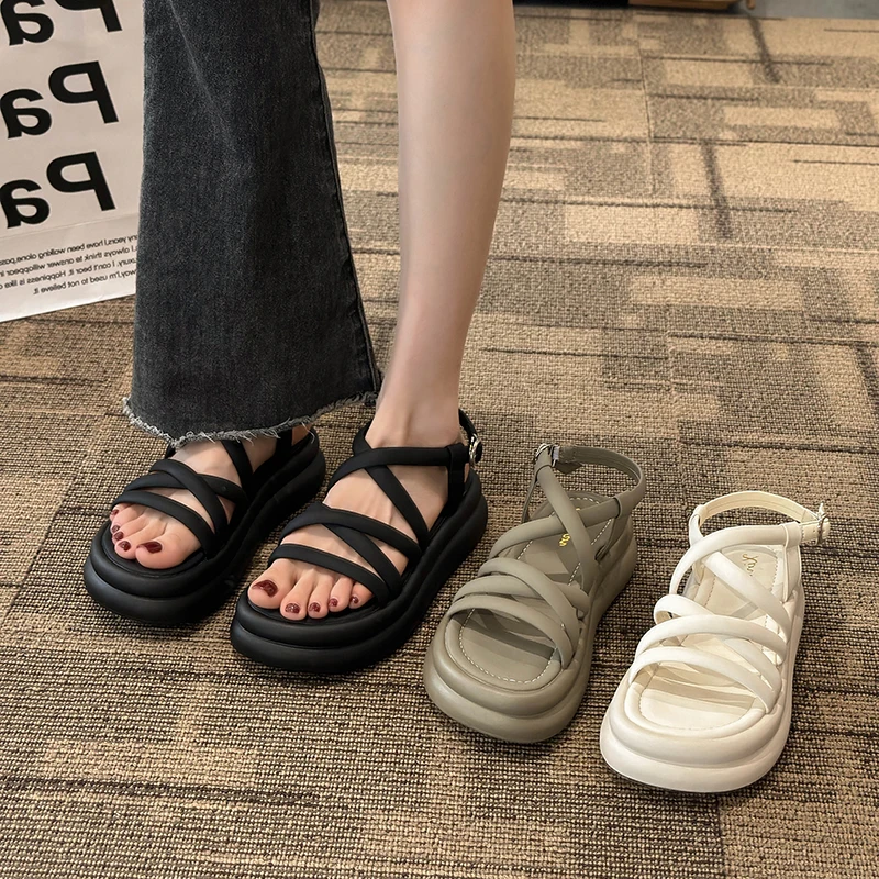 Beach Sandal Woman Luxury Female Shoe Summer Med Soft Clogs Wedge Girls Medium New Platform Velvet Fashion Gladiator Comfor