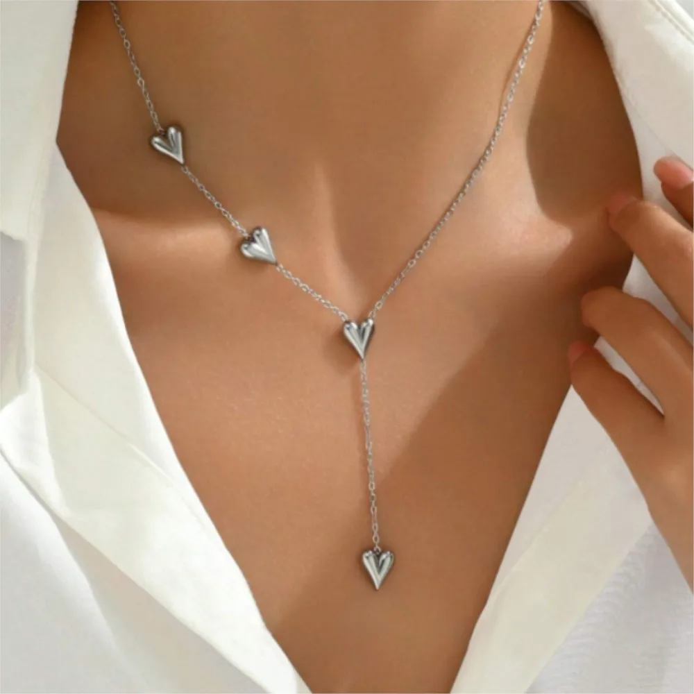 Minimalist 18k Gold Plated 3D Heart Shape Stainless Steel Necklace for Women Vintage Chain Party Jewelry Gifts