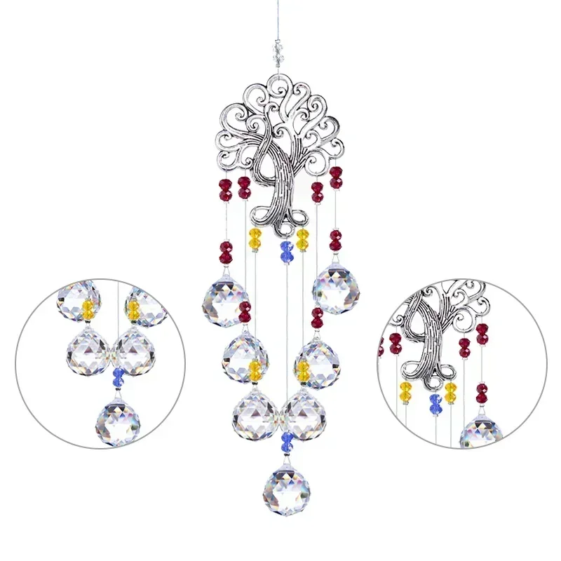 Hanging Crystal Lighting Ball Pendant DIY Tree Of Life Sun Catcher Prism for Outdoor Home