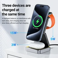 ACEFAST Aluminum Alloy 15W Wireless Magnetic Wireless Charging Holder For iPhone 16/15/14 Foldable 3 in 1 Charging Dock Station - Image 2