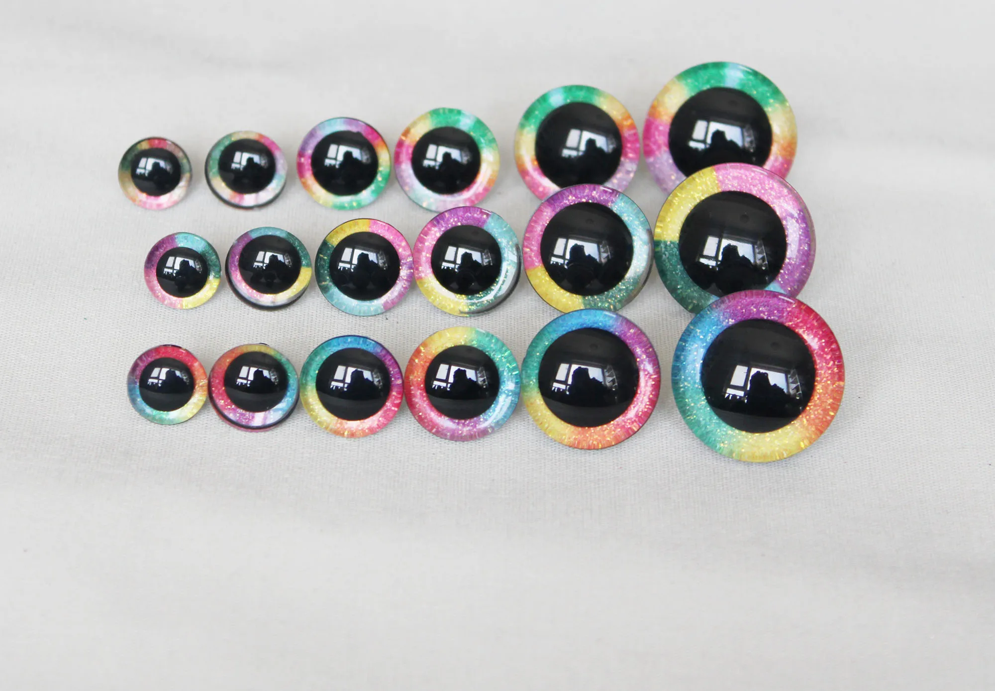 Plush Doll Accessories Doll Accessories Glass Doll Eyes Doll Eyes Doll Eyewear Accessories 10pairs 9mm to 35mm 3D RAINBOW glitter toy eyes withback washer for diy plush doll color option--R3
