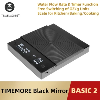 TIMEMORE Basic 2 Black Mirror Pour Over Coffee Scale flow rate display Auto Timer digit Kitchen Food scale espresso 0.1g/2kg 1